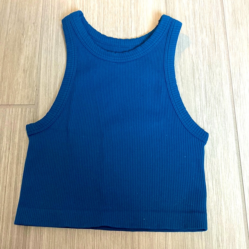 Blue ribbed halter top
